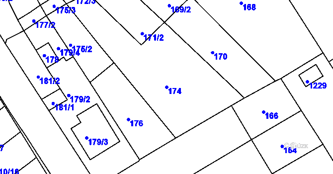 Parcela st. 174 v KÚ Těšov, Katastrální mapa