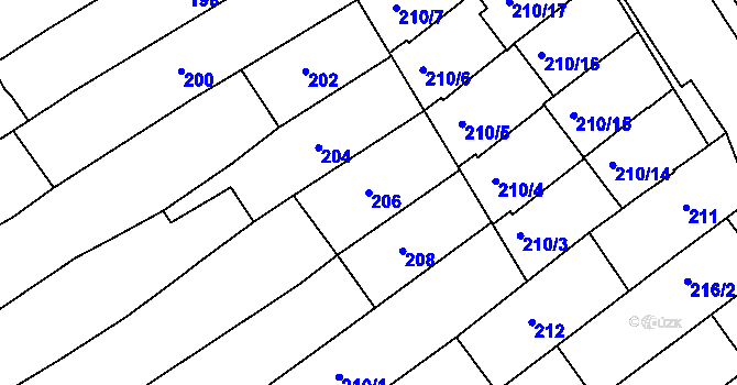 Parcela st. 206 v KÚ Těšov, Katastrální mapa