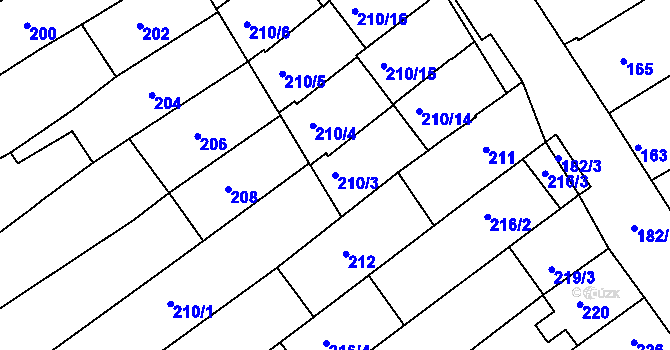 Parcela st. 210/3 v KÚ Těšov, Katastrální mapa