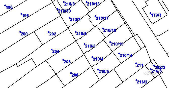 Parcela st. 210/5 v KÚ Těšov, Katastrální mapa