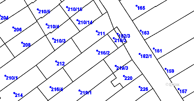 Parcela st. 216/2 v KÚ Těšov, Katastrální mapa