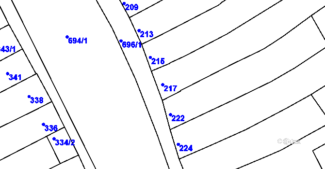 Parcela st. 217 v KÚ Těšov, Katastrální mapa
