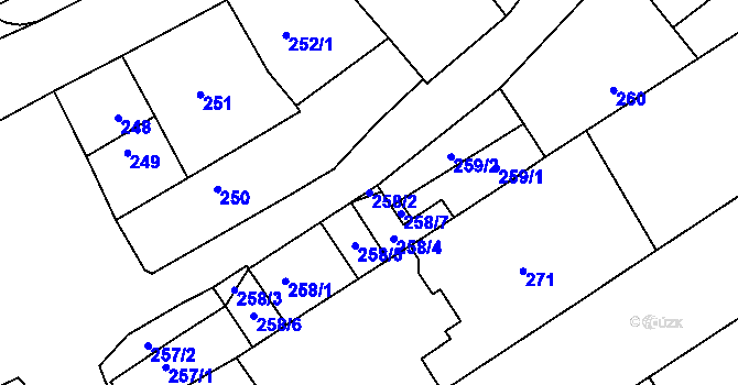 Parcela st. 258/2 v KÚ Těšov, Katastrální mapa