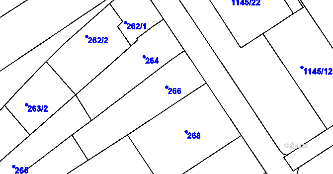 Parcela st. 266 v KÚ Těšov, Katastrální mapa