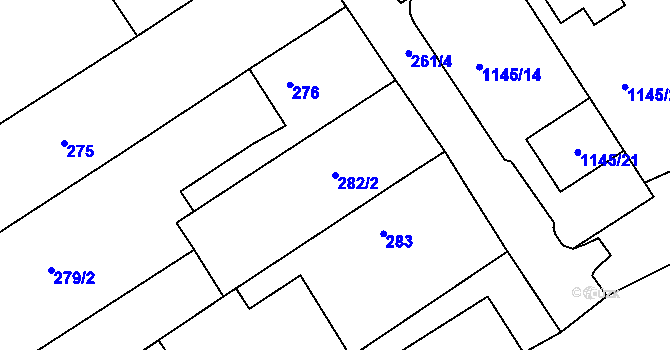 Parcela st. 282/2 v KÚ Těšov, Katastrální mapa
