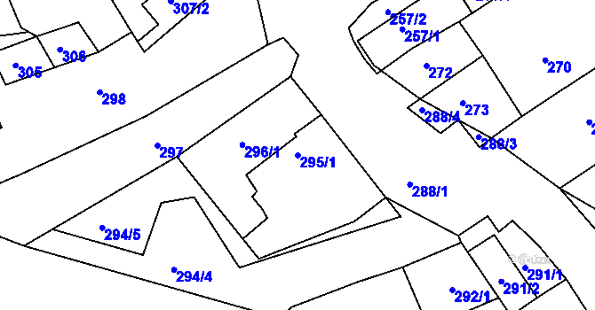 Parcela st. 295/1 v KÚ Těšov, Katastrální mapa