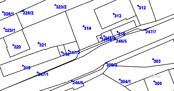 Parcela st. 317/1 v KÚ Těšov, Katastrální mapa