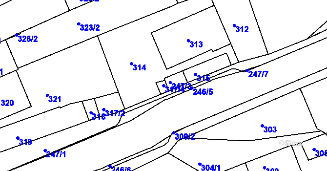 Parcela st. 317/4 v KÚ Těšov, Katastrální mapa