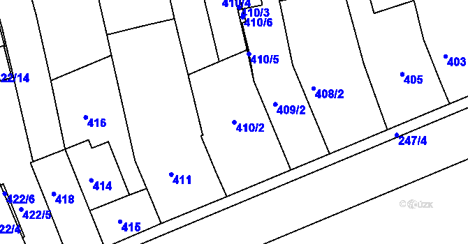 Parcela st. 410/2 v KÚ Těšov, Katastrální mapa