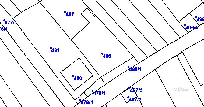 Parcela st. 486 v KÚ Těšov, Katastrální mapa