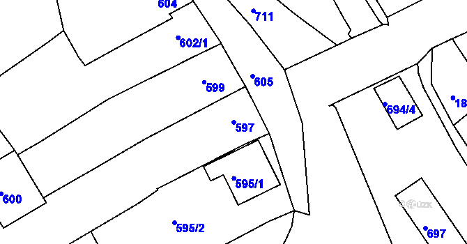 Parcela st. 597 v KÚ Těšov, Katastrální mapa