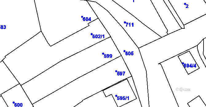 Parcela st. 599 v KÚ Těšov, Katastrální mapa