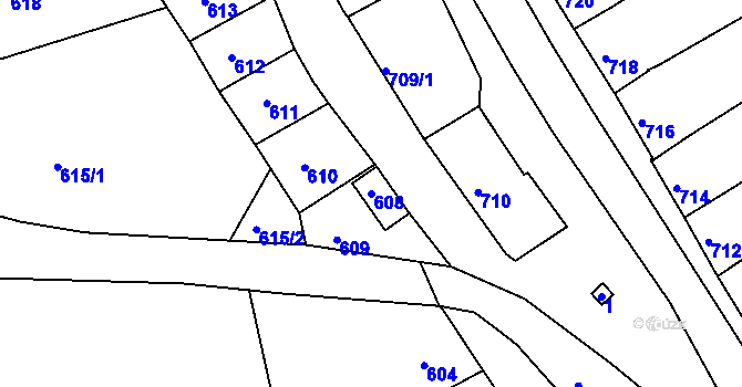 Parcela st. 608 v KÚ Těšov, Katastrální mapa