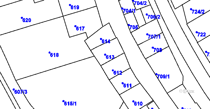 Parcela st. 613 v KÚ Těšov, Katastrální mapa