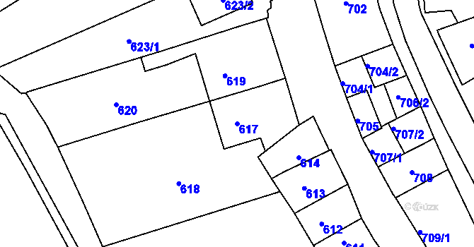Parcela st. 617 v KÚ Těšov, Katastrální mapa