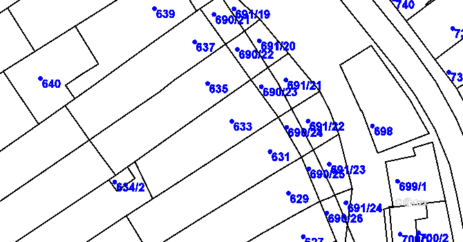 Parcela st. 633 v KÚ Těšov, Katastrální mapa