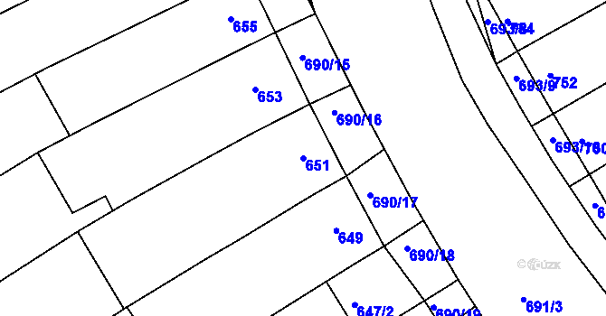 Parcela st. 651 v KÚ Těšov, Katastrální mapa
