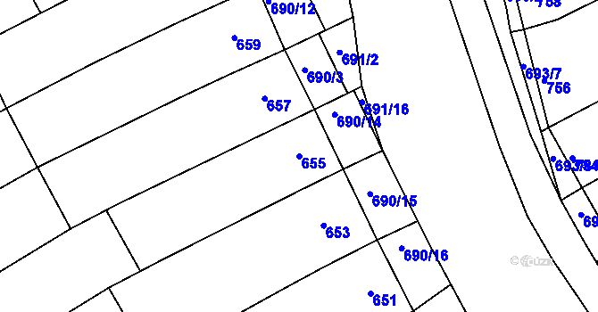 Parcela st. 655 v KÚ Těšov, Katastrální mapa