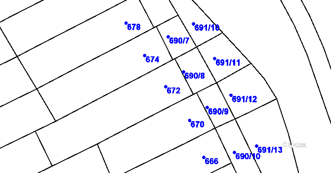 Parcela st. 672 v KÚ Těšov, Katastrální mapa