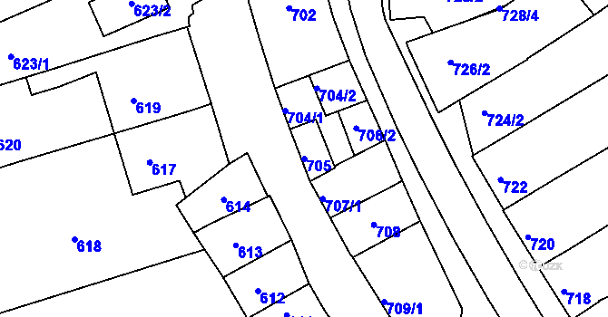 Parcela st. 705 v KÚ Těšov, Katastrální mapa