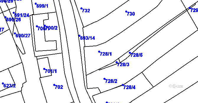 Parcela st. 728/1 v KÚ Těšov, Katastrální mapa