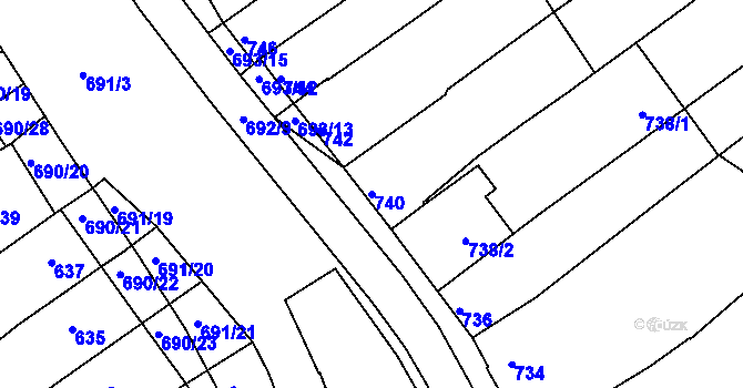 Parcela st. 740 v KÚ Těšov, Katastrální mapa