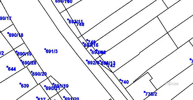 Parcela st. 744 v KÚ Těšov, Katastrální mapa