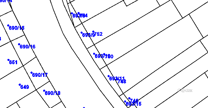 Parcela st. 750 v KÚ Těšov, Katastrální mapa