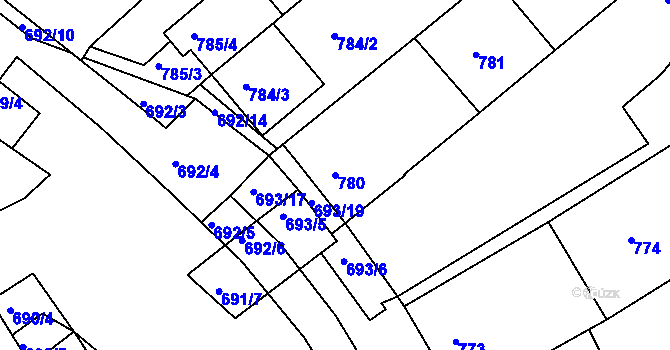 Parcela st. 780 v KÚ Těšov, Katastrální mapa