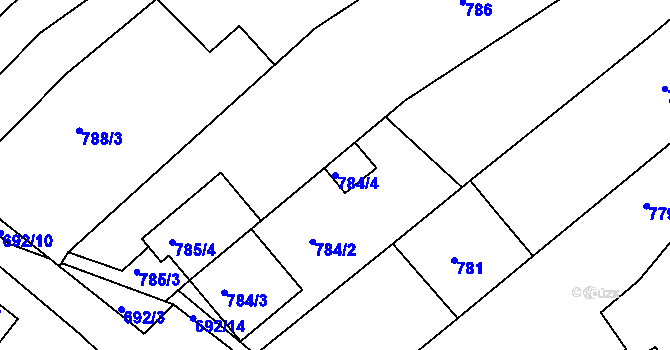 Parcela st. 784/4 v KÚ Těšov, Katastrální mapa