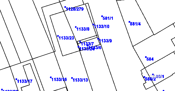 Parcela st. 1133/6 v KÚ Těšov, Katastrální mapa