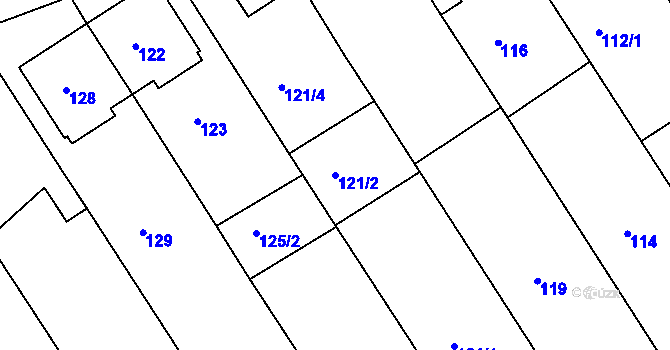 Parcela st. 121/2 v KÚ Těšov, Katastrální mapa