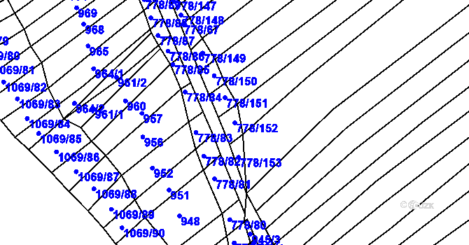 Parcela st. 778/152 v KÚ Těšov, Katastrální mapa