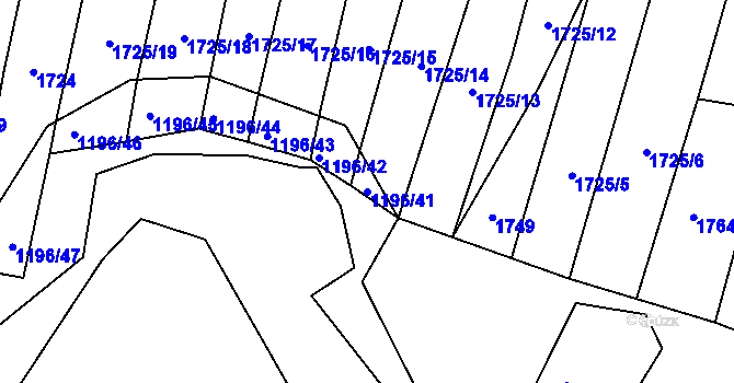 Parcela st. 1196/41 v KÚ Těšov, Katastrální mapa