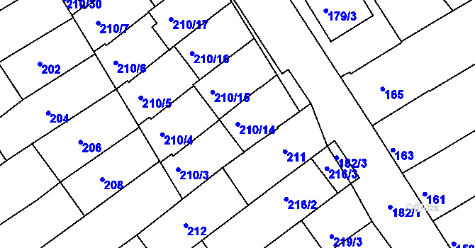 Parcela st. 210/14 v KÚ Těšov, Katastrální mapa