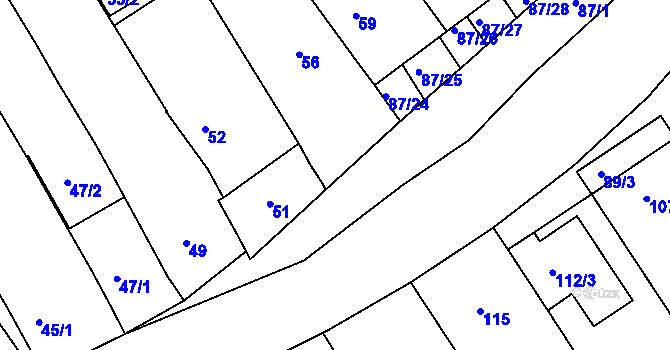 Parcela st. 87/18 v KÚ Těšov, Katastrální mapa
