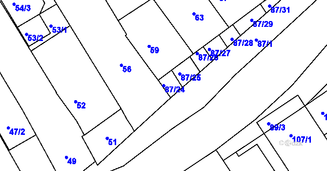 Parcela st. 87/24 v KÚ Těšov, Katastrální mapa