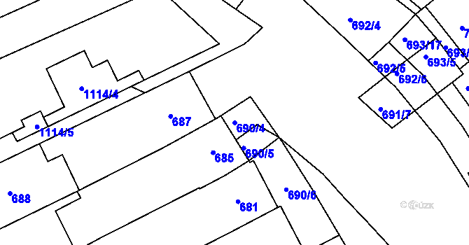 Parcela st. 690/4 v KÚ Těšov, Katastrální mapa
