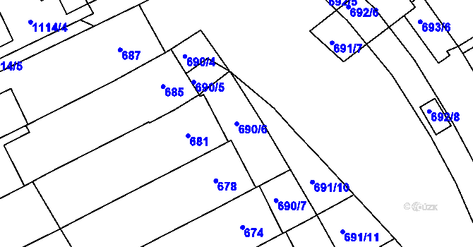 Parcela st. 690/6 v KÚ Těšov, Katastrální mapa