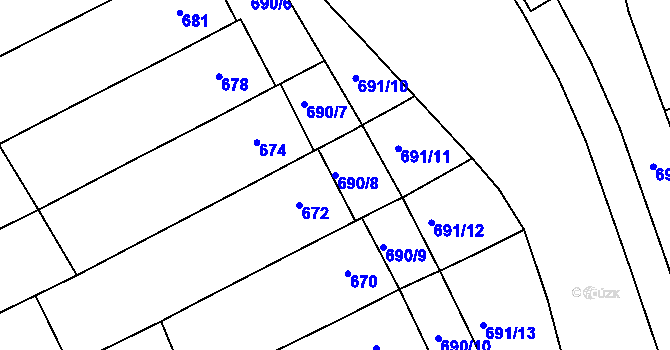 Parcela st. 690/8 v KÚ Těšov, Katastrální mapa
