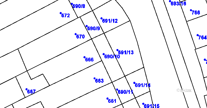 Parcela st. 690/10 v KÚ Těšov, Katastrální mapa