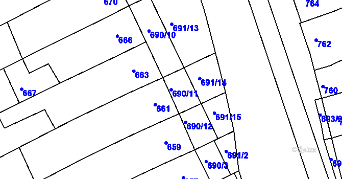 Parcela st. 690/11 v KÚ Těšov, Katastrální mapa