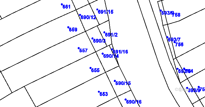 Parcela st. 690/14 v KÚ Těšov, Katastrální mapa