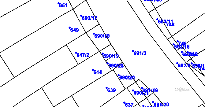 Parcela st. 690/19 v KÚ Těšov, Katastrální mapa