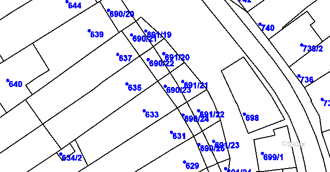 Parcela st. 690/23 v KÚ Těšov, Katastrální mapa