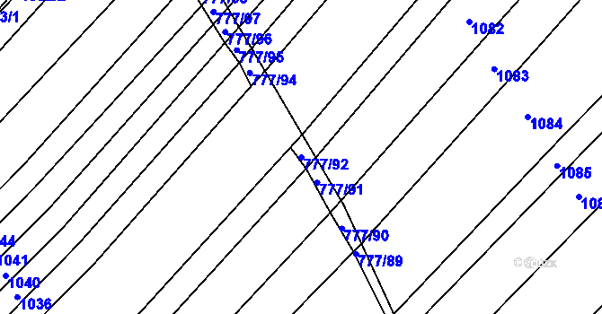 Parcela st. 777/92 v KÚ Těšov, Katastrální mapa