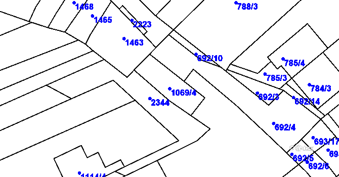 Parcela st. 1069/4 v KÚ Těšov, Katastrální mapa