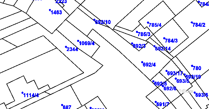 Parcela st. 1069/5 v KÚ Těšov, Katastrální mapa