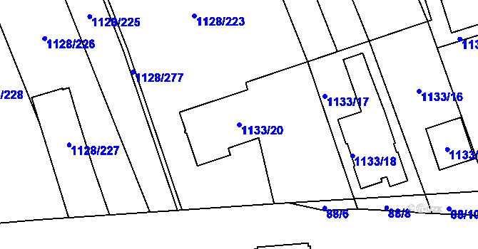 Parcela st. 1133/20 v KÚ Těšov, Katastrální mapa