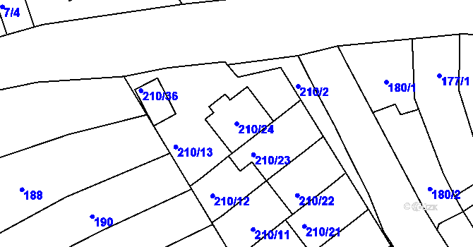 Parcela st. 210/24 v KÚ Těšov, Katastrální mapa